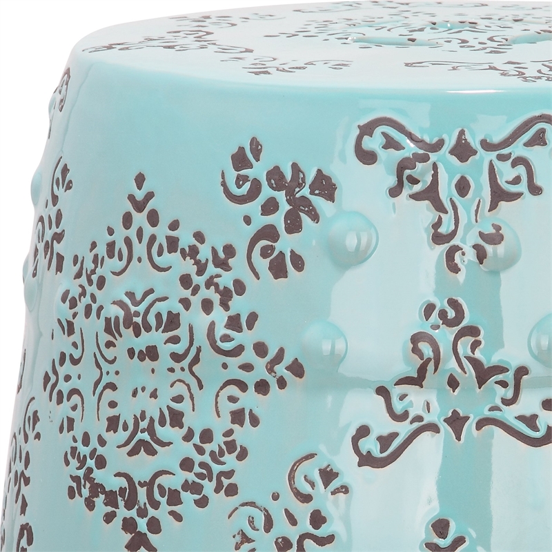 Safavieh Ceramic Medallion Garden Stool in Robbins Egg Blue