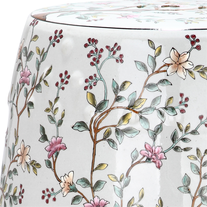 Safavieh Blooming Tree Ceramic Garden Stool in White / Multi-Color