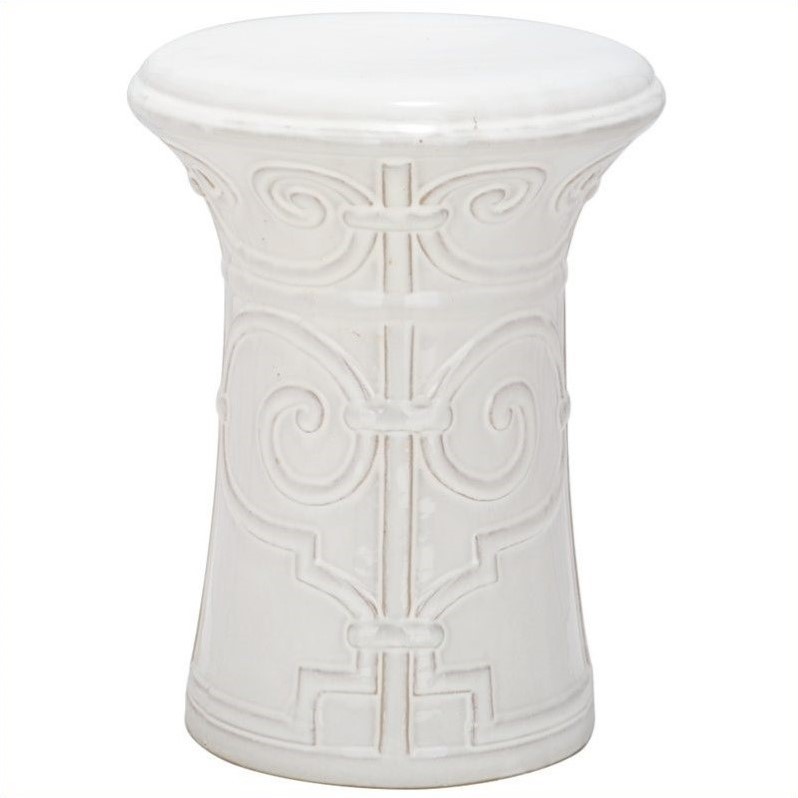 Safavieh Imperial Scroll Ceramic Garden Stool in White   ACS4521A