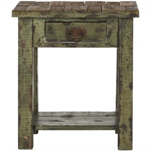 Safavieh Alfred Fir Wood End Table in Antique Green