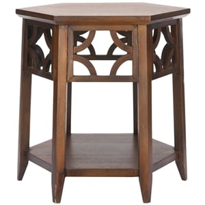 Safavieh Dominick Wood Hexagon End Table in Brown