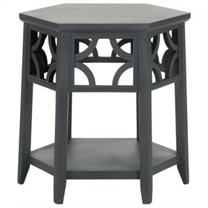 Safavieh Connor Bayur Wood Hexagon End Table in Charcoal Grey