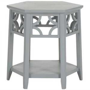 Safavieh Connor Bayur Wood Hexagon End Table in Pearl Blue Grey