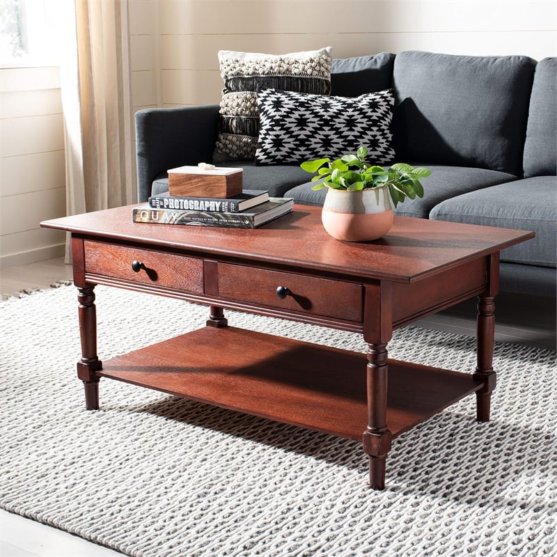 Safavieh Bosco Wood Coffee Table in Dark Cherry