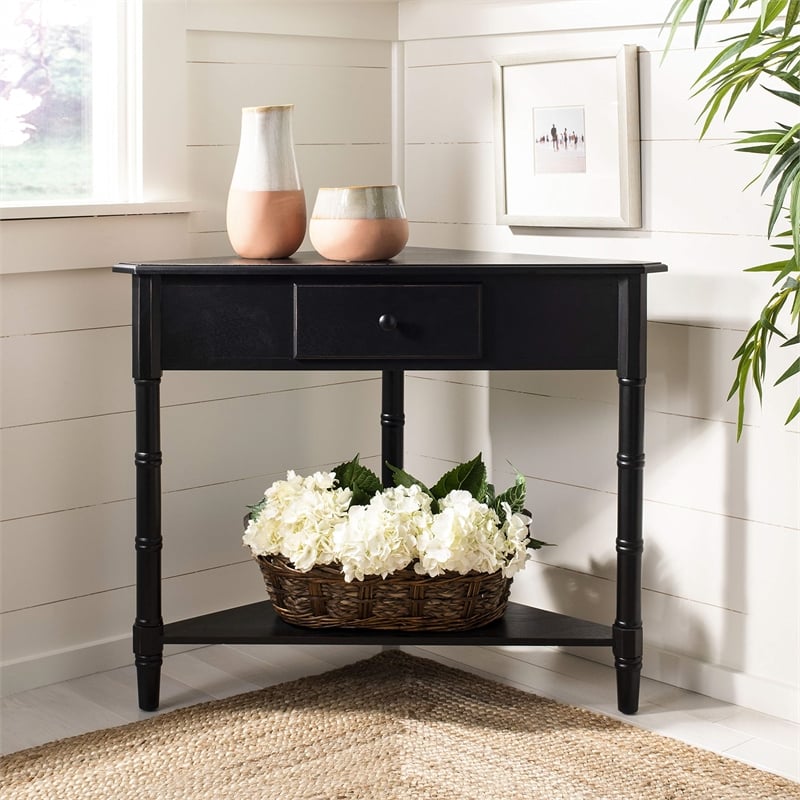 Safavieh Gabe Wood Corner Table in Black