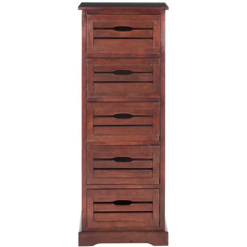 Safavieh Sarina Pine 5 Drawer Cabinet in Cherry
