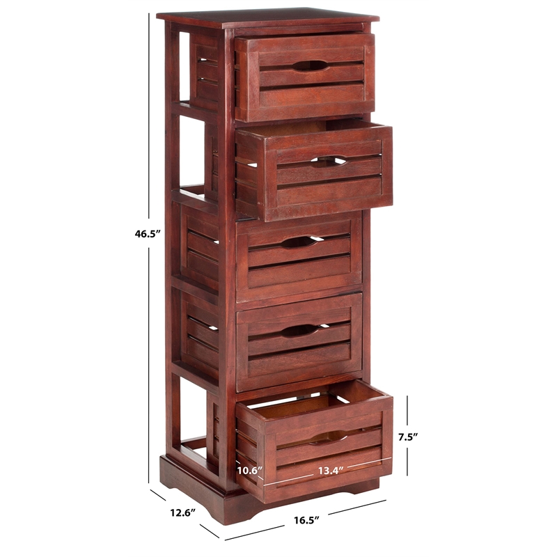 Safavieh Sarina Pine 5 Drawer Cabinet in Cherry