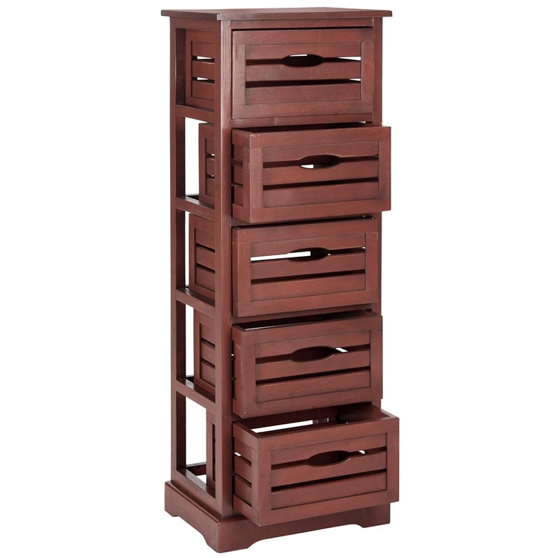 Safavieh Sarina Pine 5 Drawer Cabinet in Red