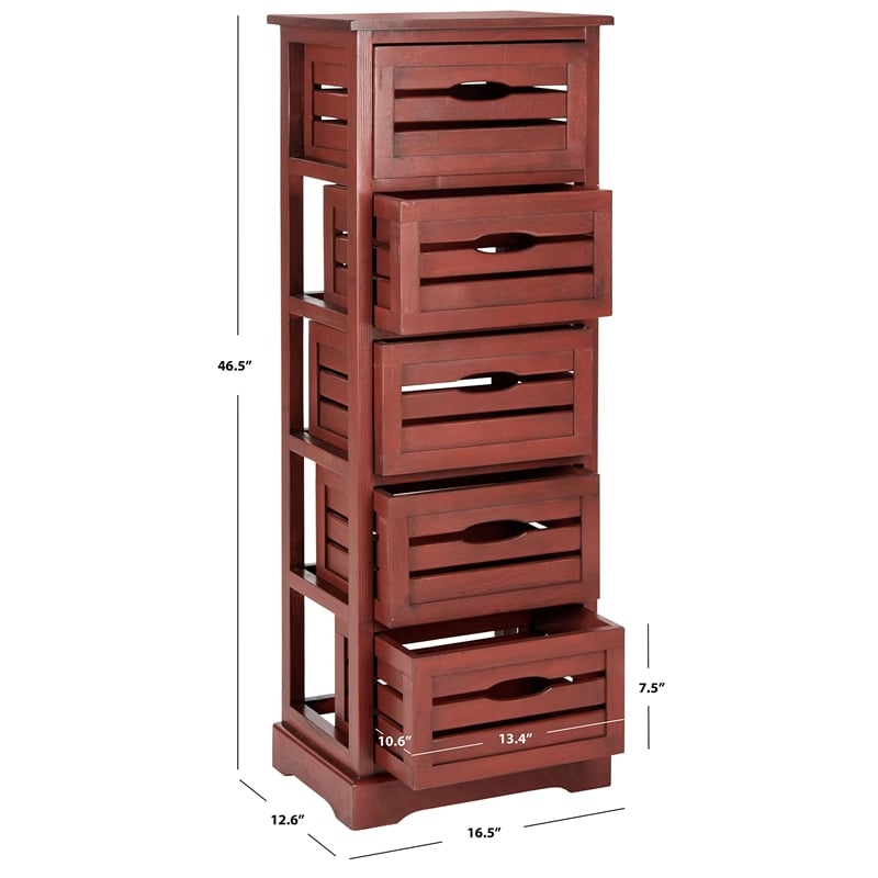 Safavieh Sarina Pine 5 Drawer Cabinet in Red