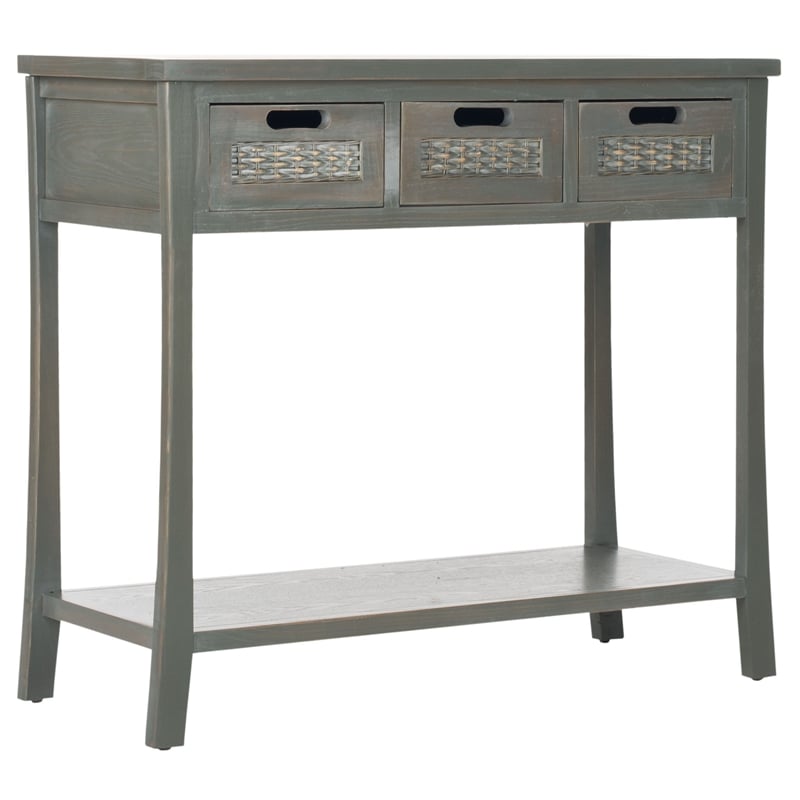Safavieh Autumn Elm Wood 3 Drawer Console in Blue and Grey