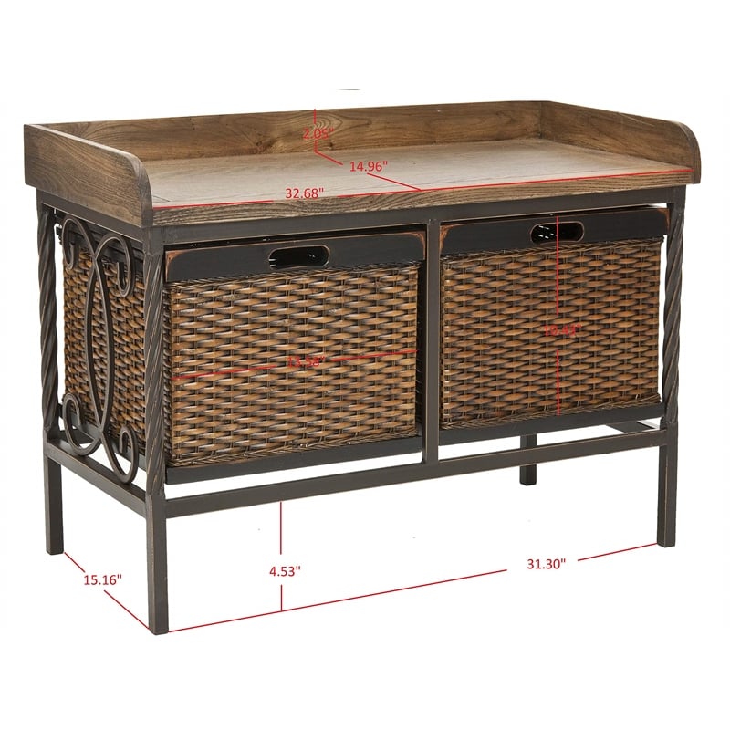 Safavieh Bergen Elm Wood Storage Bench in Pewter and Ash