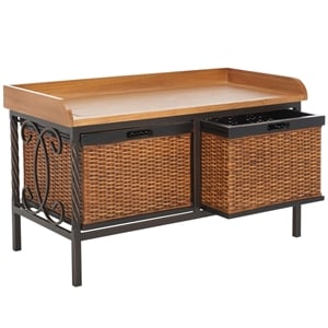 Safavieh Bergen Elm Wood Storage Bench in Pewter and Ash