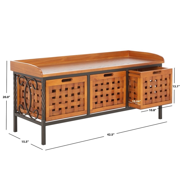 Safavieh Isaac 3 Drawer Wooden Storage Bench Pine In Oak