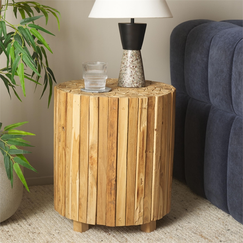 Safavieh Reese Teak Round End Table in Brown