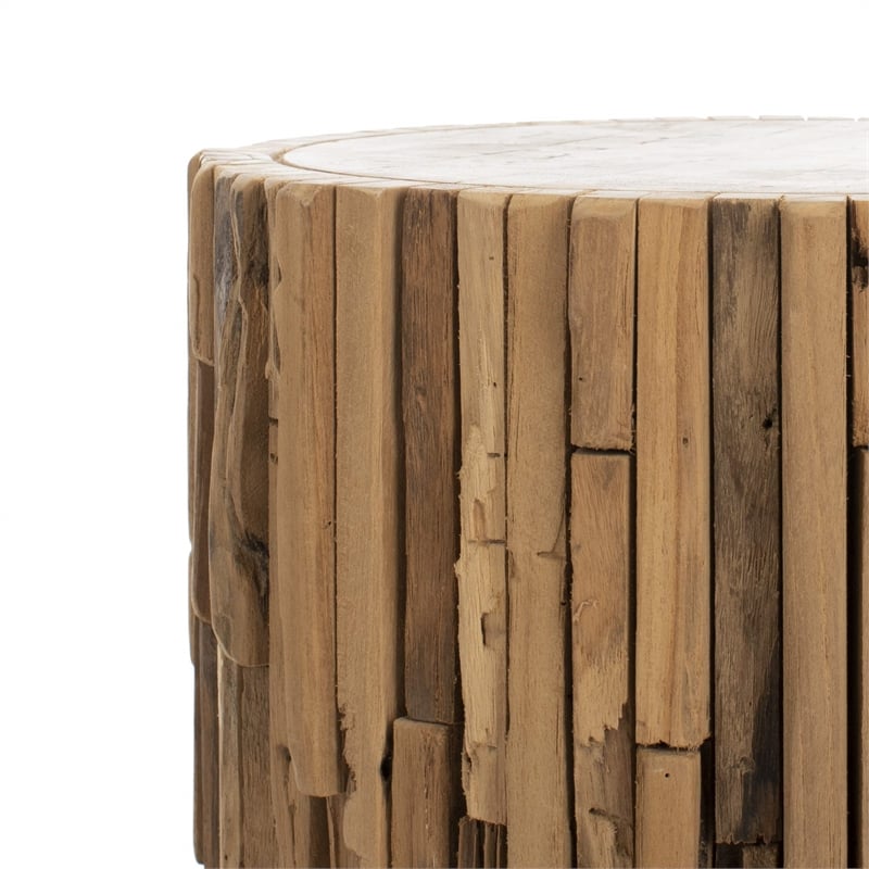 Safavieh Nico Teak Round Stool in Brown