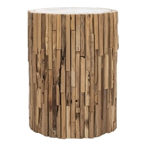 Safavieh Nico Teak Round Stool in Brown