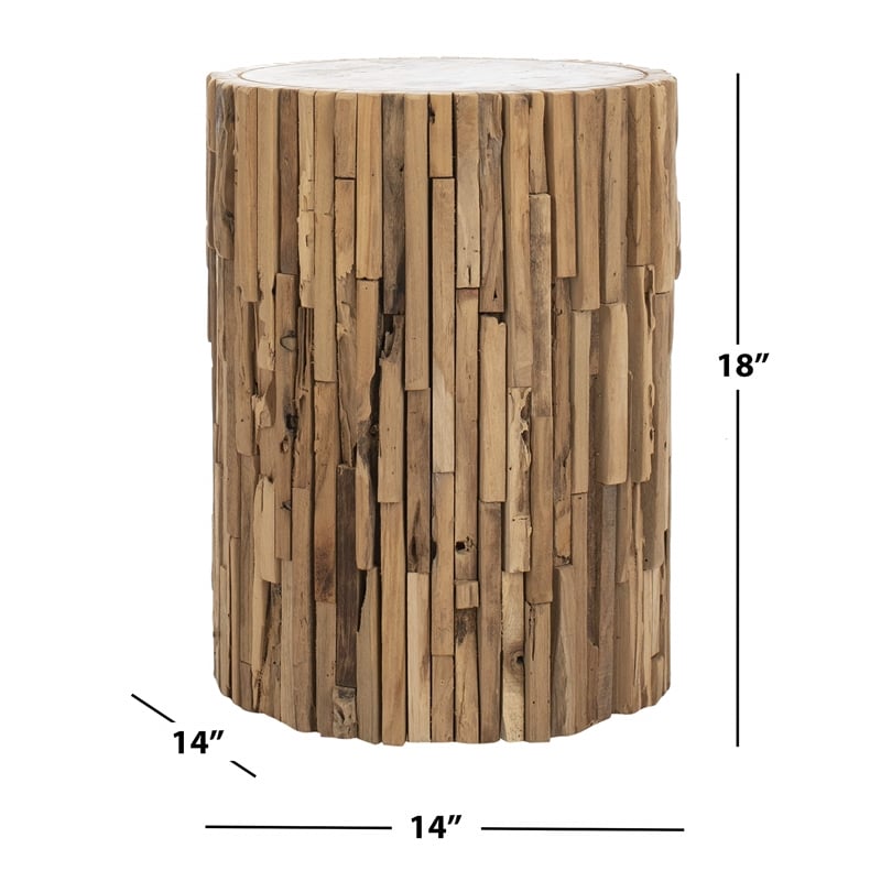 Safavieh Nico Teak Round Stool in Brown
