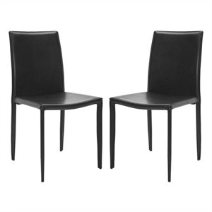 Safavieh Ken Iron and Leather Kd  Dining Chair in Black (set of 2)