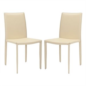 Safavieh Ken Iron and Leather Kd Dining Chair in Cream (set of 2)