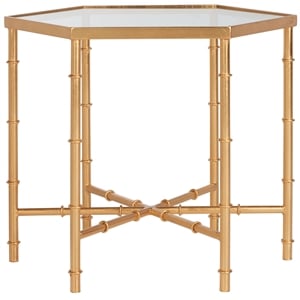 Safavieh Kerri Iron and Glass Accent Table in Gold