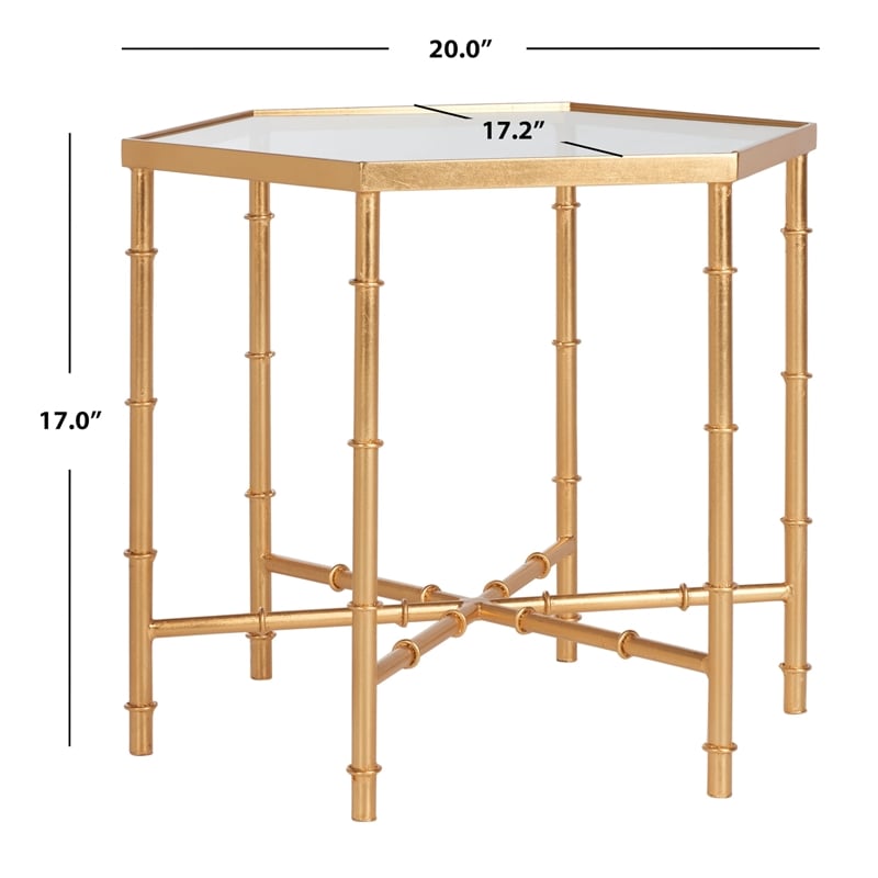 Safavieh Kerri Iron and Glass Accent Table in Gold
