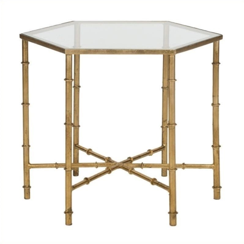 Safavieh Kerri Iron and Glass Accent Table in Gold FOX2517B