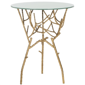Safavieh Tara Iron and Glass Accent Table in Gold and White