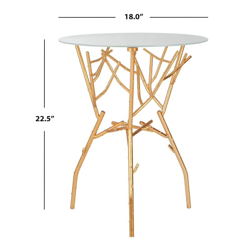 Safavieh Tara Iron and Glass Accent Table in Gold and White