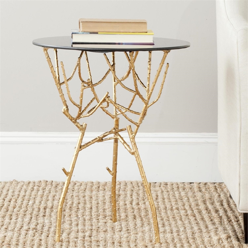 Safavieh Tara Iron and Glass Accent Table in Gold and White