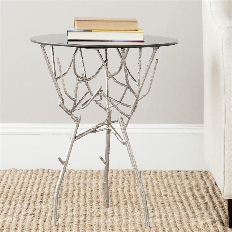 Safavieh Tara Iron and Glass Accent Table in Gold and White