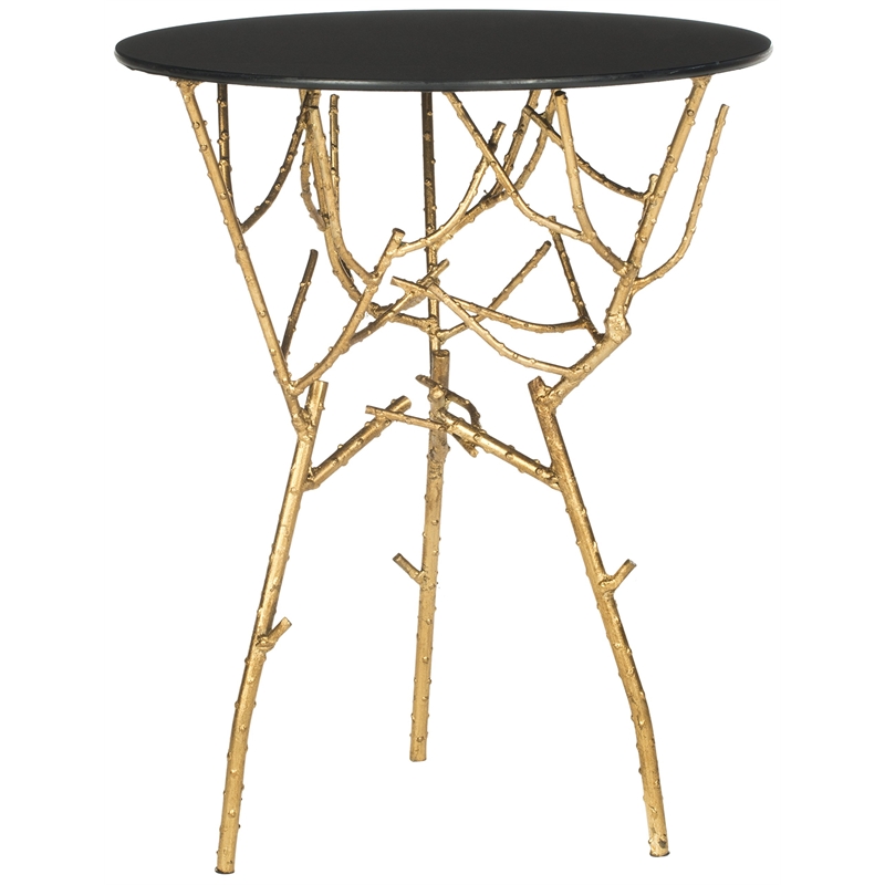 Safavieh Tara Iron and Glass Accent Table in Gold and Black