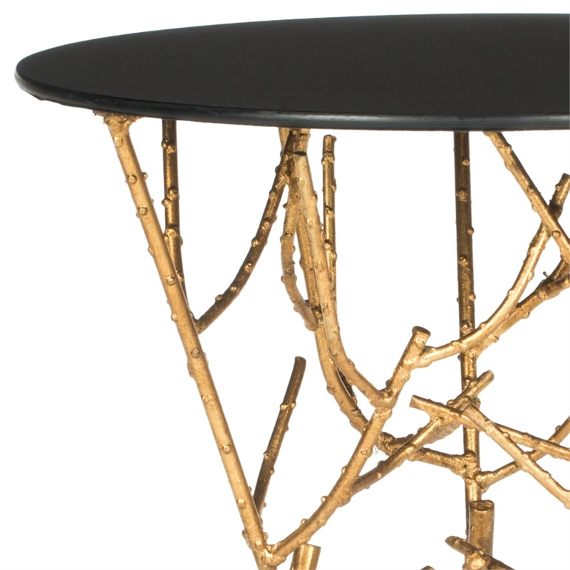 Safavieh Tara Iron and Glass Accent Table in Gold and Black