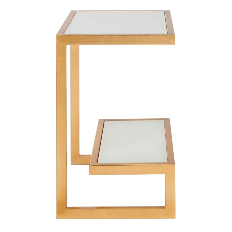 Safavieh Kennedy Iron and Glass Accent Table in Gold and White