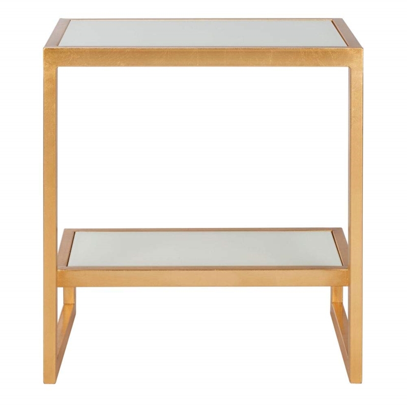 Safavieh Kennedy Iron and Glass Accent Table in Gold and White