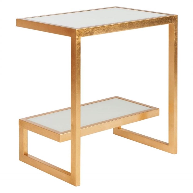 Safavieh Kennedy Iron and Glass Accent Table in Gold and White