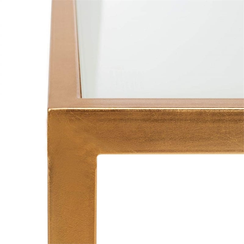 Safavieh Kennedy Iron and Glass Accent Table in Gold and White
