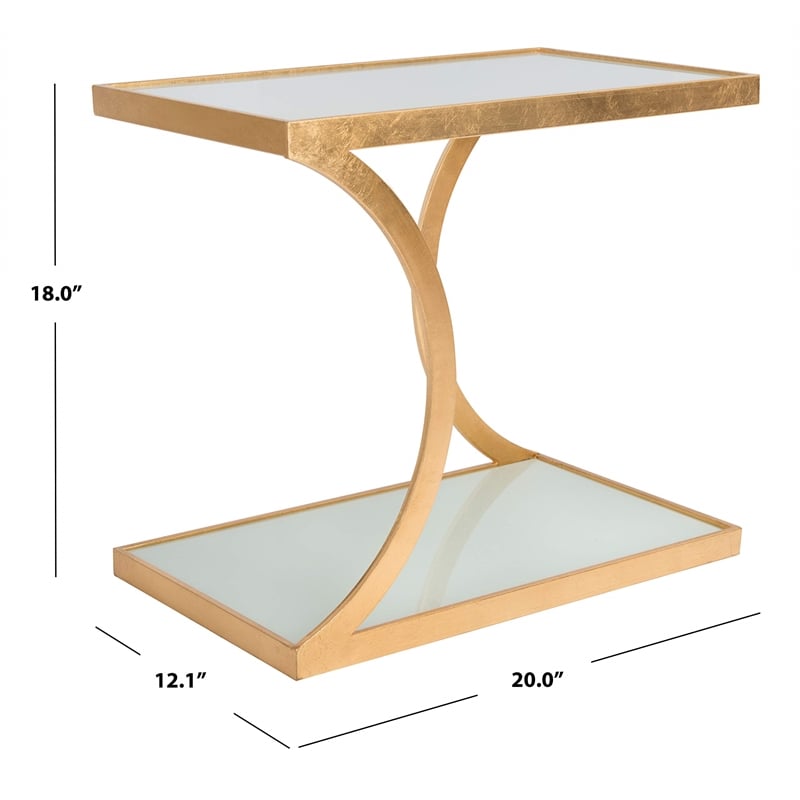 Safavieh Sullivan Iron and Glass Accent Table in Gold and White