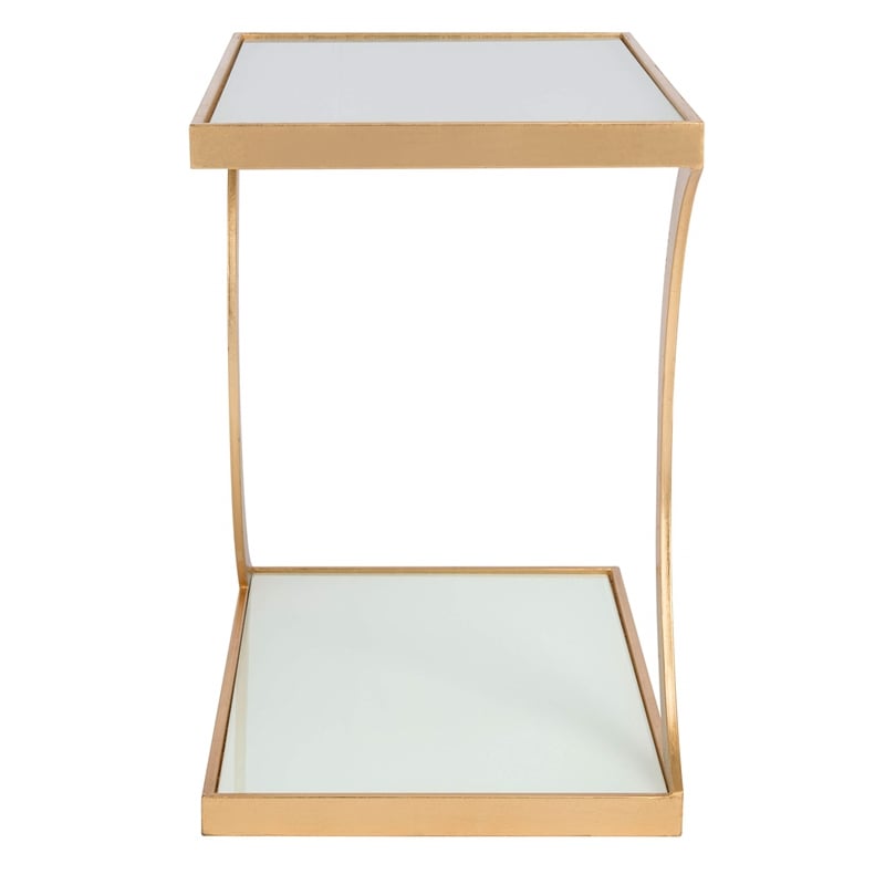 Safavieh Sullivan Iron and Glass Accent Table in Gold and White