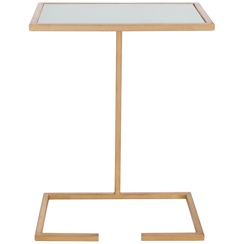 Safavieh Neil Iron and Glass Accent Table in Gold and White