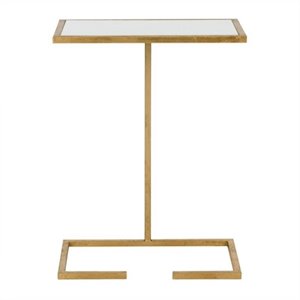 safavieh neil iron and glass accent table in gold and white
