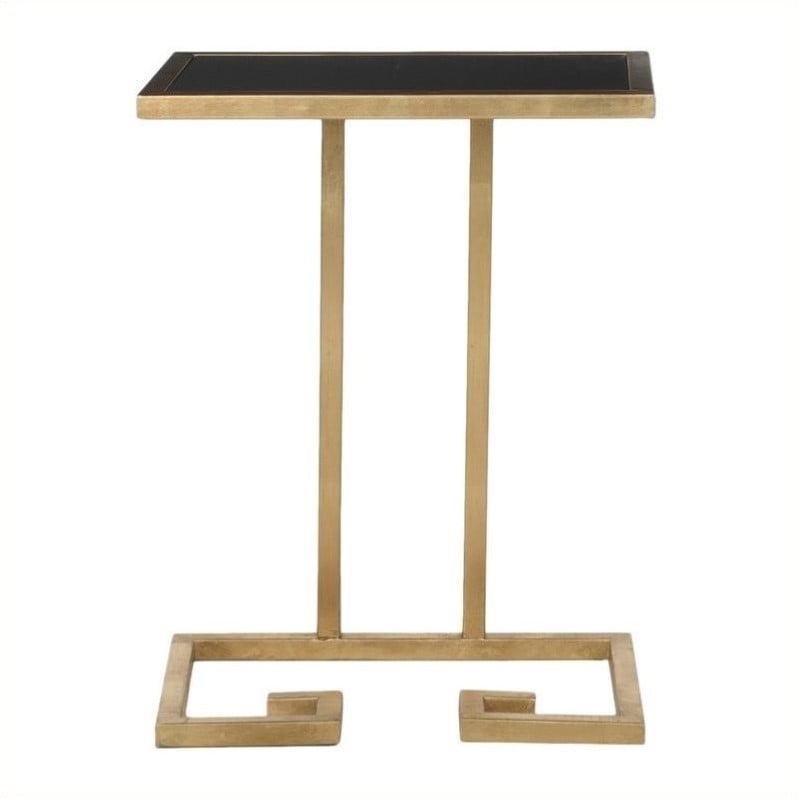 Safavieh Murphy Iron and Glass Accent Table in Gold and Black