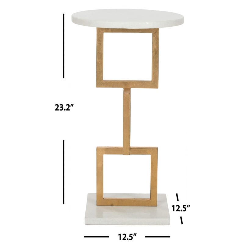 Safavieh Cassidy Iron and Marble Accent Table in Gold and White