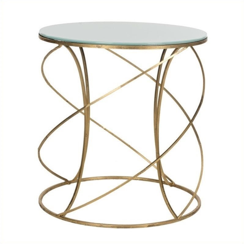 Safavieh Cagney Iron and Glass Accent Table in Gold and White FOX2535A