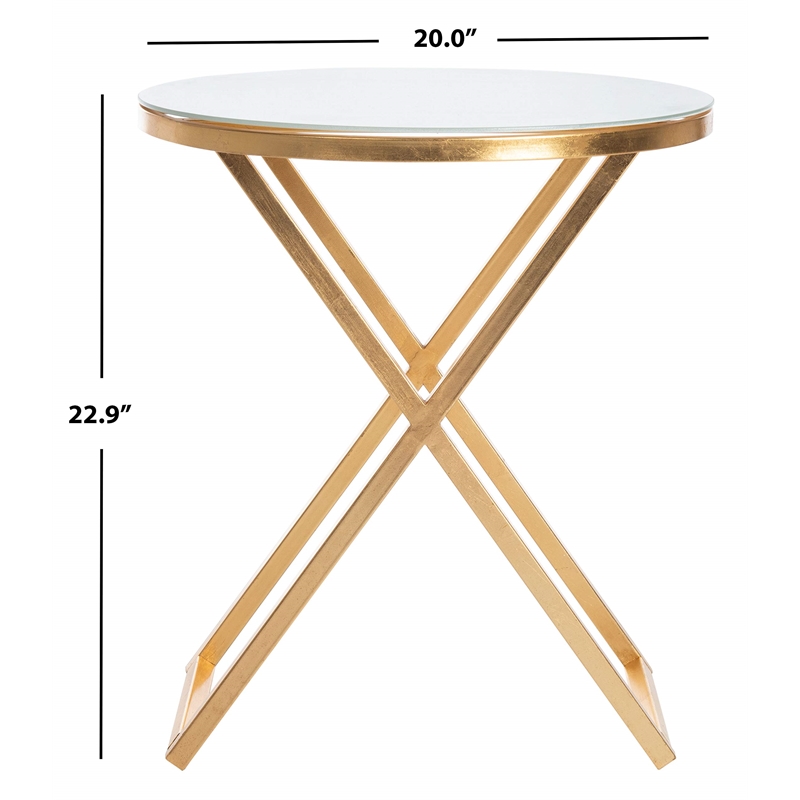 Safavieh Riona Iron and Glass Accent Table in Gold and White