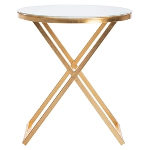 Safavieh Riona Iron and Glass Accent Table in Gold and White