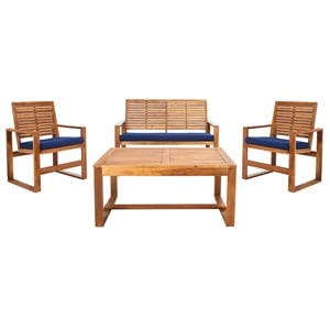 Safavieh Ozark 4 Piece Patio Sofa Set in Brown and Navy