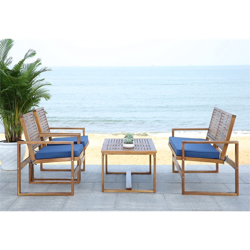 Safavieh Ozark 4 Piece Patio Sofa Set in Brown and Navy