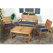 Safavieh Ozark 4 Piece Patio Sofa Set in Brown and Navy