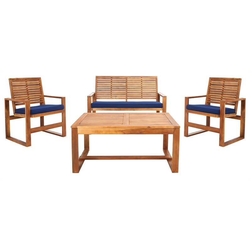 Safavieh Ozark 4 Piece Patio Sofa Set in Brown and Navy