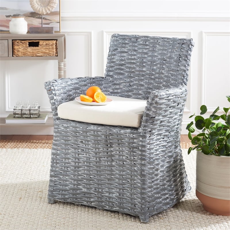 Safavieh Renee Rattan and Cotton Arm Chair in Gray